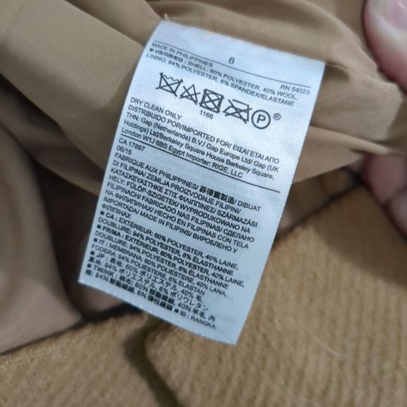 Banana Republic size 8 Tan Jacket Petite Double Breasted Wool Blend TAN - Picture 3 of 4